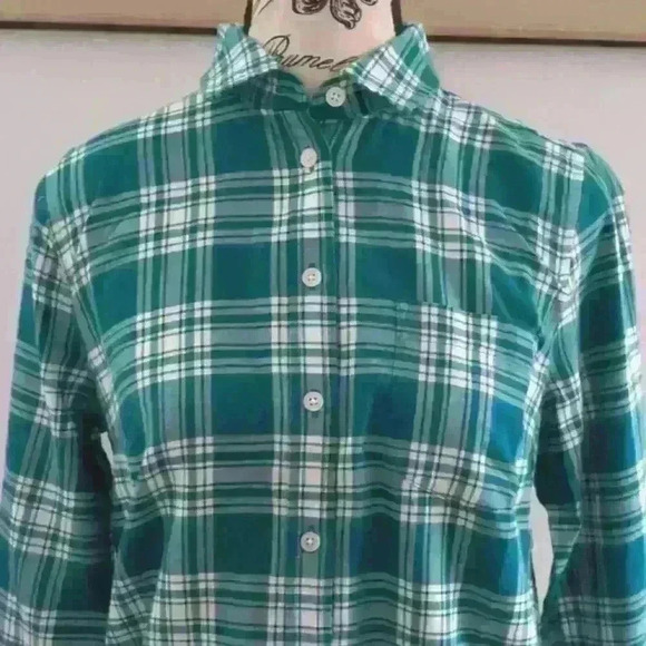 J.CREW | Women's Teal/White Plaid Button Down Flannel Long  Sleeved Shirt - Picture 2 of 5
